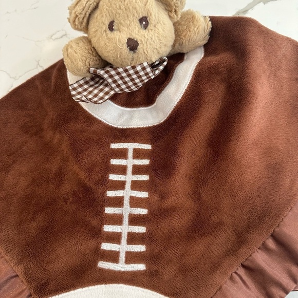 Bearington Bear Baby Football Sports  Bow Brown Satin Blankie Plush - Picture 2 of 7